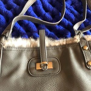 Grey Tote with Fur trim